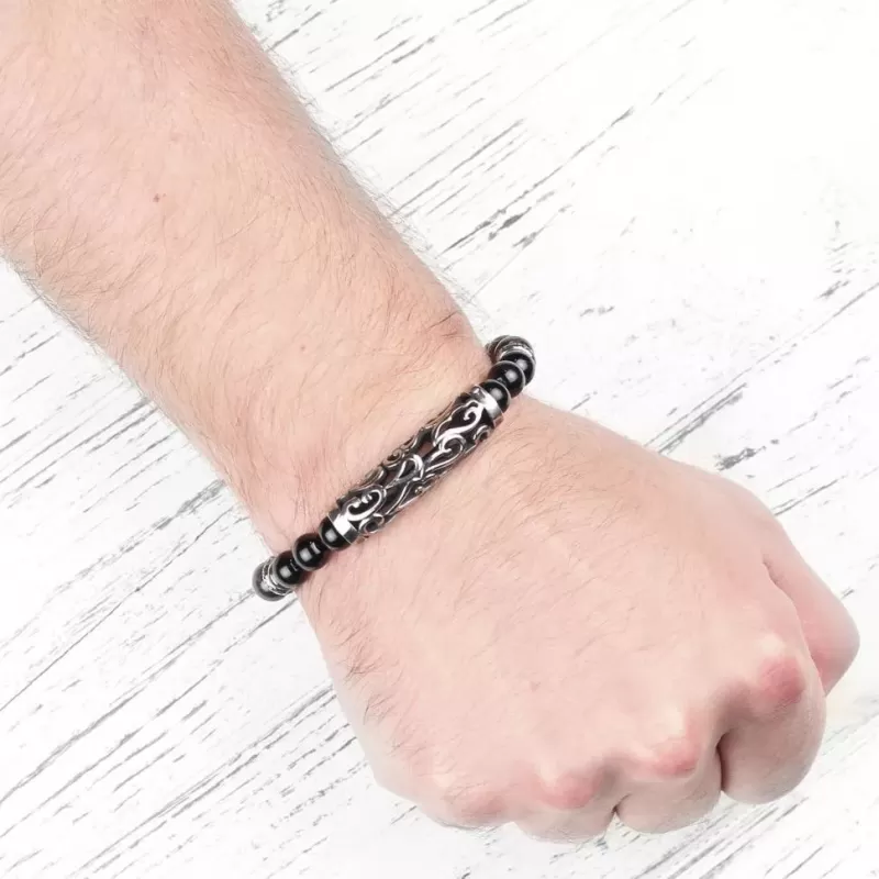 Мужской браслет из агата и бронзита Everiot Select LNS-0260 на резинке