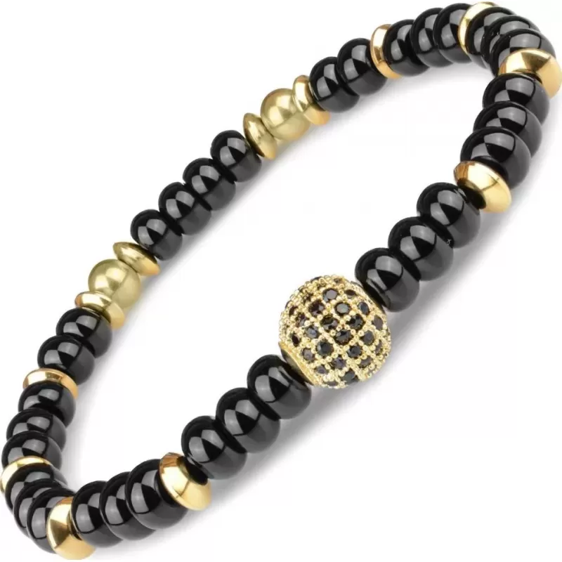 Браслет ручной работы на резинке Everiot Select LNS-2014 из агата с фианитами