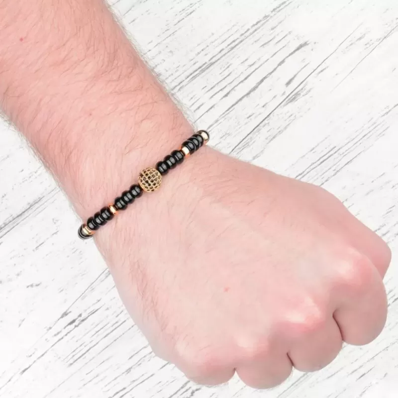 Браслет ручной работы на резинке Everiot Select LNS-2014 из агата с фианитами