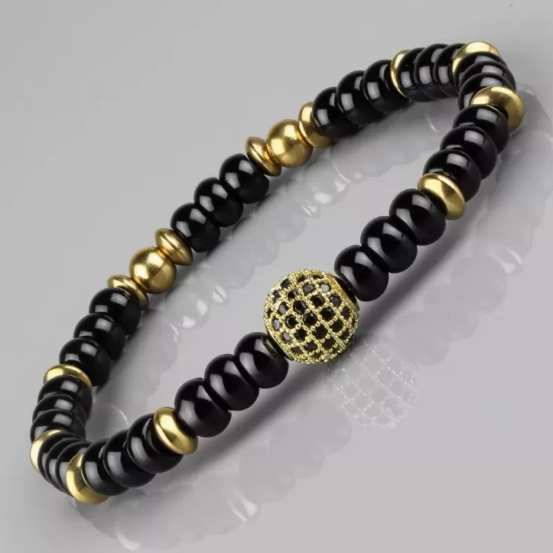 Браслет ручной работы на резинке Everiot Select LNS-2014 из агата с фианитами