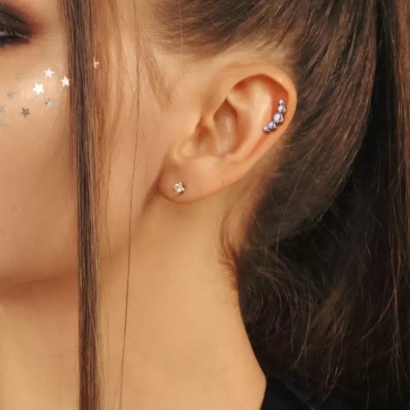 Титановая серьга лабрет для пирсинга губ или хряща уха Pirslab TIL20 накрутка кластер с фианитам