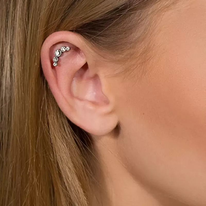 Титановая серьга лабрет для пирсинга губ или хряща уха Pirslab TIL20 накрутка кластер с фианитам