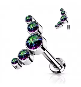 Титановая серьга лабрет для пирсинга губ или хряща уха Pirslab TIL20 накрутка кластер с фианитам
