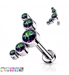 Титановая серьга лабрет для пирсинга губ или хряща уха Pirslab TIL20 накрутка кластер с фианитам