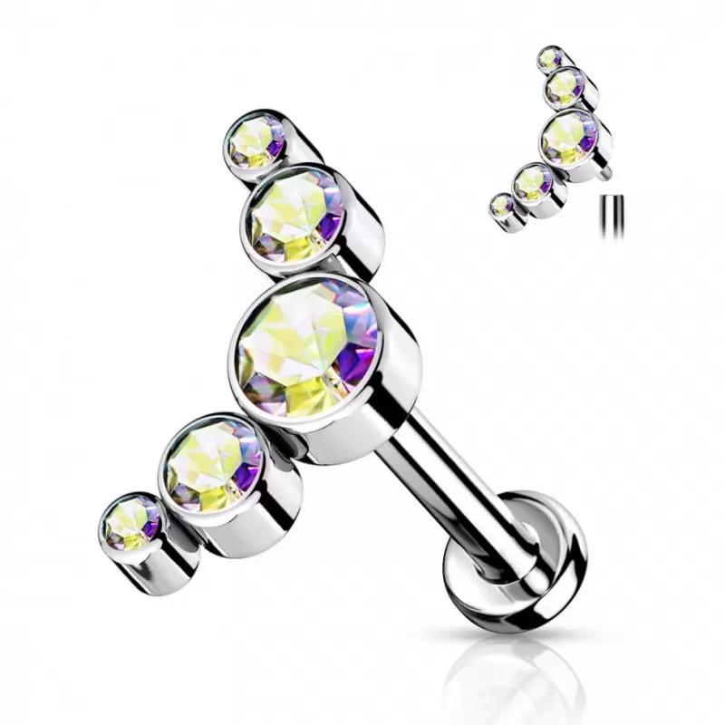 Титановая серьга лабрет для пирсинга губ или хряща уха Pirslab TIL20 накрутка кластер с фианитам