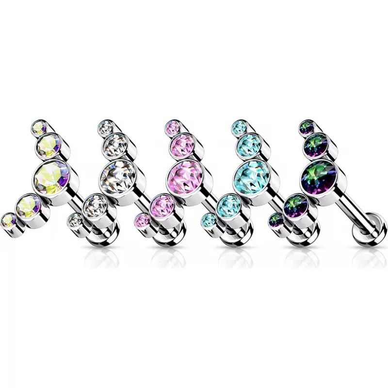 Титановая серьга лабрет для пирсинга губ или хряща уха Pirslab TIL20 накрутка кластер с фианитам