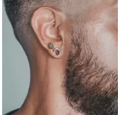 Серьга микроштанга для пирсинга уха, хряща, хеликса, козелка PiercedFish JA1043 из стали с луной и звездой