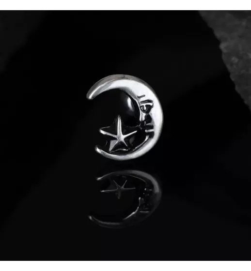 Серьга микроштанга для пирсинга уха, хряща, хеликса, козелка PiercedFish JA1043 из стали с луной и звездой