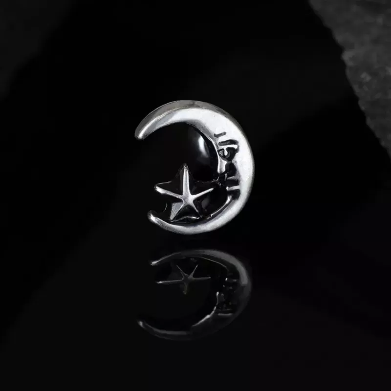 Серьга микроштанга для пирсинга уха, хряща, хеликса, козелка PiercedFish JA1043 из стали с луной и звездой