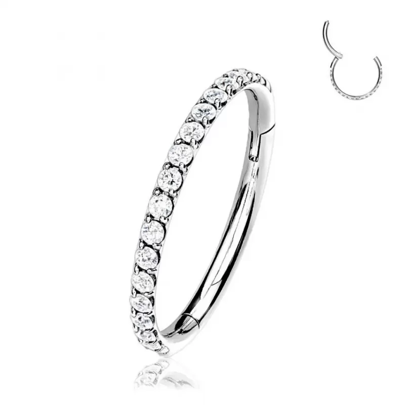 Кольцо кликер из стали c фианитами PiercedFish PC41 серьга для пирсинга септума, трагуса и хеликса, брови, губ, сосков, пупка