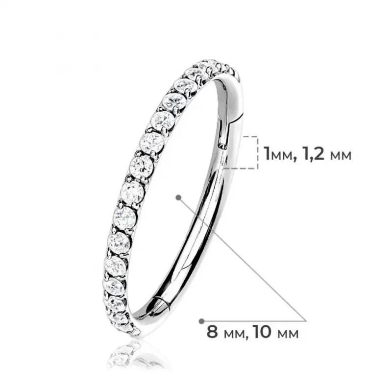 Кольцо кликер из стали c фианитами PiercedFish PC41 серьга для пирсинга септума, трагуса и хеликса, брови, губ, сосков, пупка