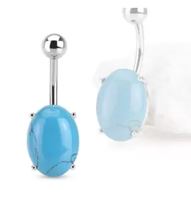 Пирсинг пупка банан PiercedFish NS77-04 с овальным бирюзовым камнем