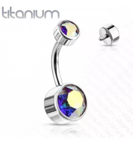 Титановая серьга-банан для пирсинга пупка Pirslab TIN05-141058-AB (камни 5 и 8 мм)