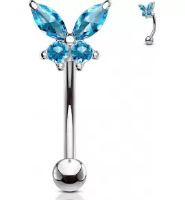 Штанга для пирсинга брови из стали с фианитами в форме бабочки PiercedFish ESC10