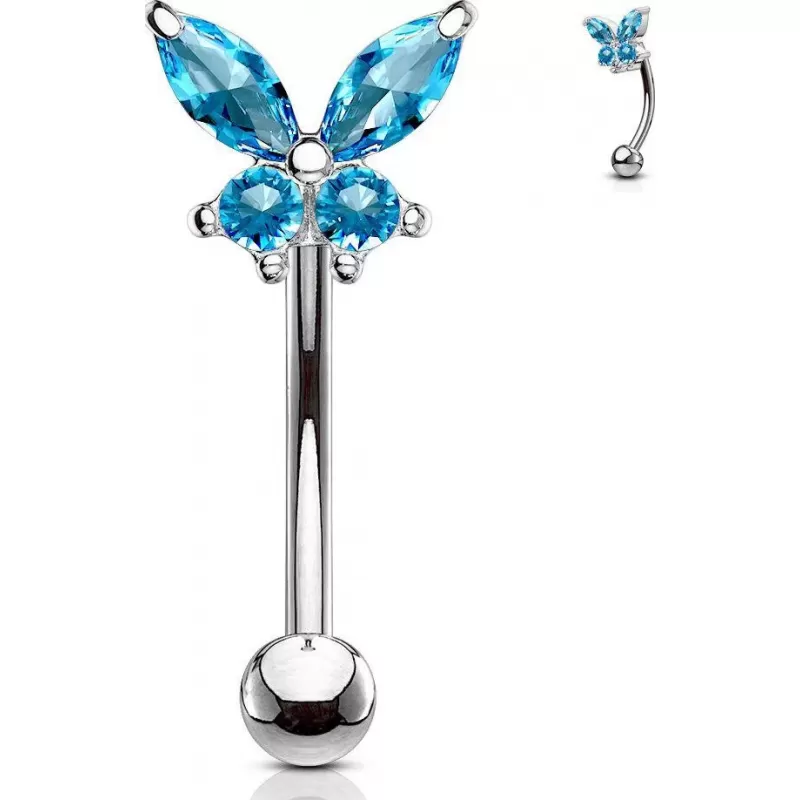 Штанга для пирсинга брови из стали с фианитами в форме бабочки PiercedFish ESC10