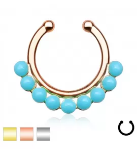 Серьга септум обманка (клипса, имитация пирсинга) PiercedFish --SEPR-51 с бирюзовыми вставками