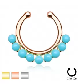 Серьга септум обманка (клипса, имитация пирсинга) PiercedFish --SEPR-51 с бирюзовыми вставками