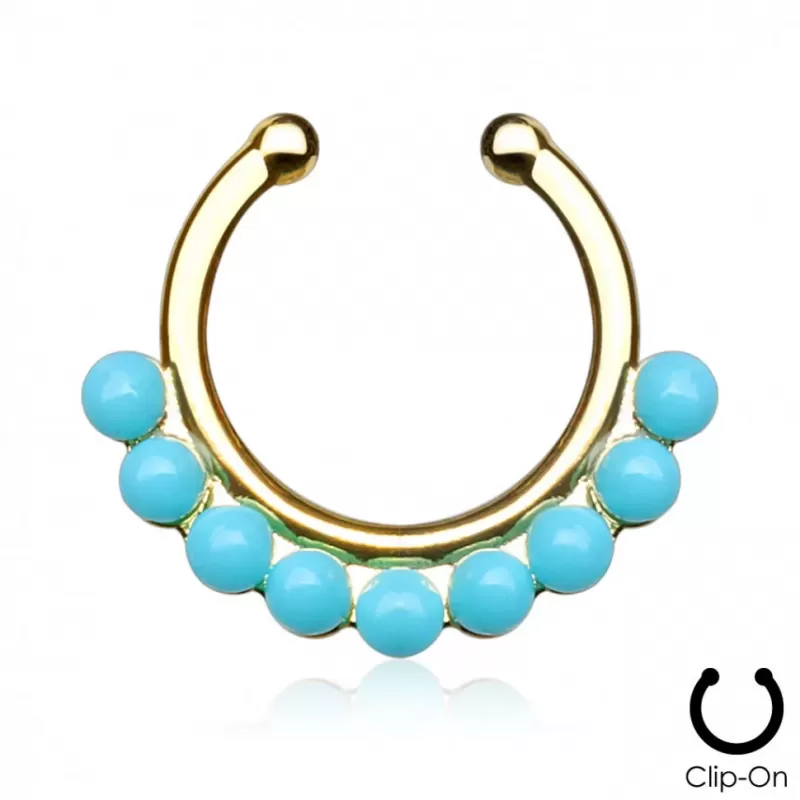 Серьга септум обманка (клипса, имитация пирсинга) PiercedFish --SEPR-51 с бирюзовыми вставками