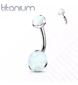 Серьга-банан из титана для пирсинга пупка Pirslab T23N11-OP17 c имитацией опала