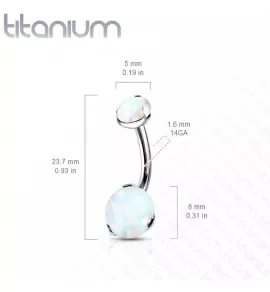 Серьга-банан из титана для пирсинга пупка Pirslab T23N11-OP17 c имитацией опала