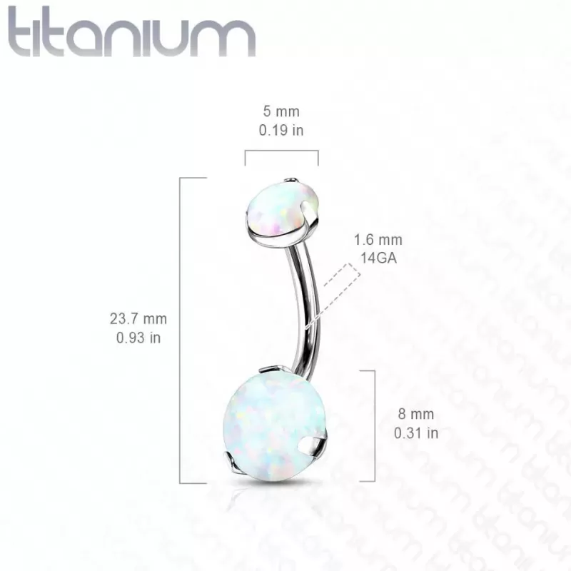 Серьга-банан из титана для пирсинга пупка Pirslab T23N11-OP17 c имитацией опала