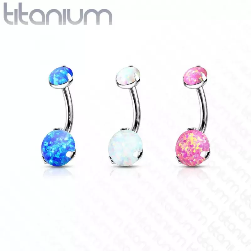 Серьга-банан из титана для пирсинга пупка Pirslab T23N11-OP17 c имитацией опала