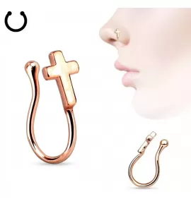 Серьга пирсинг-обманка (клипса) для крыла носа PiercedFish NOCL06-RD с крестом