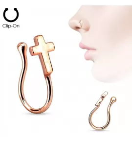 Серьга пирсинг-обманка (клипса) для крыла носа PiercedFish NOCL06-RD с крестом