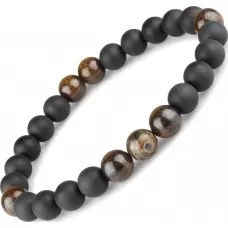 Браслет на резинке Everiot Select LNS-0261 из агата и бронзита с бусиной Дзи