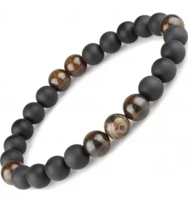 Браслет на резинке Everiot Select LNS-0261 из агата и бронзита с бусиной Дзи