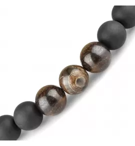 Браслет на резинке Everiot Select LNS-0261 из агата и бронзита с бусиной Дзи