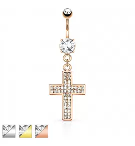 Серьга банан для пирсинга пупка PiercedFish N15618 в виде креста с фианитами