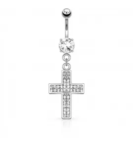 Серьга банан для пирсинга пупка PiercedFish N15618 в виде креста с фианитами