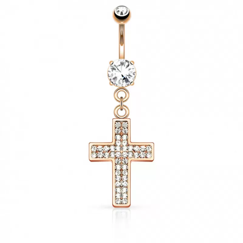 Серьга банан для пирсинга пупка PiercedFish N15618 в виде креста с фианитами