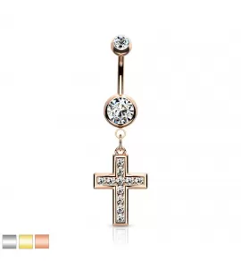 Серьга банан для пирсинга пупка PiercedFish NSE004 в виде креста с фианитами