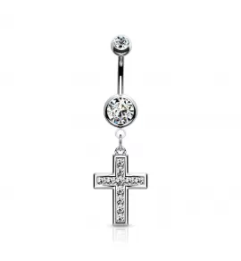 Серьга банан для пирсинга пупка PiercedFish NSE004 в виде креста с фианитами