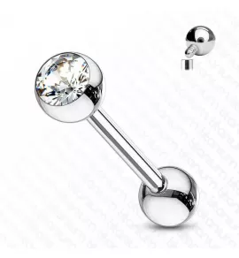 Штанга из титана с фианитом Pirslab TIB03 (от 6 до 22 мм) для пирсинга уха, языка, брови, сосков