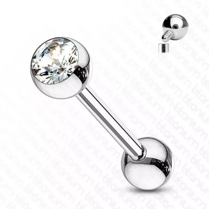 Штанга из титана с фианитом Pirslab TIB03 (от 6 до 22 мм) для пирсинга уха, языка, брови, сосков