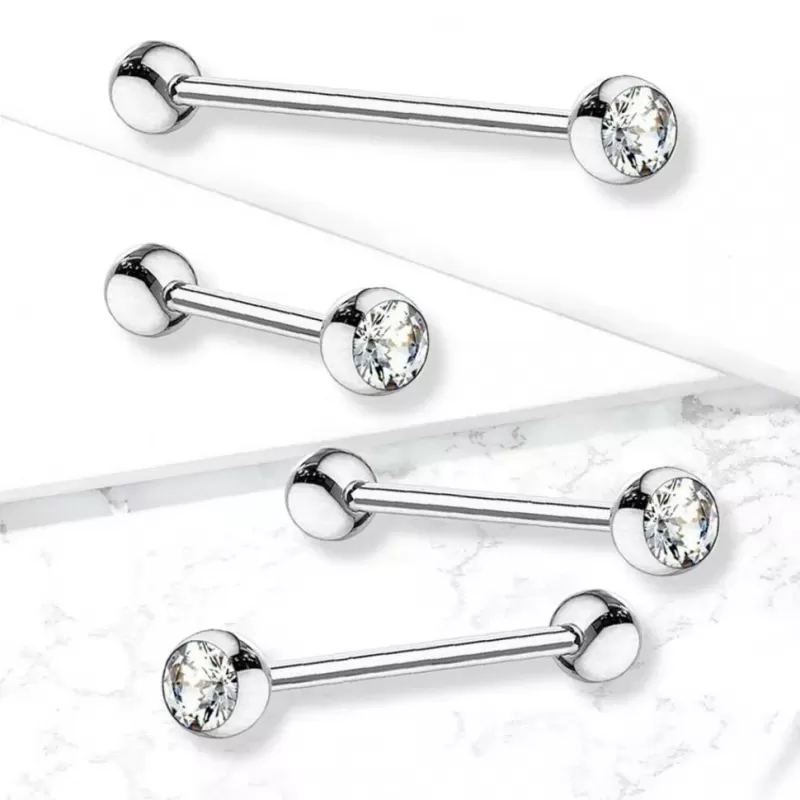 Штанга из титана с фианитом Pirslab TIB03 (от 6 до 22 мм) для пирсинга уха, языка, брови, сосков