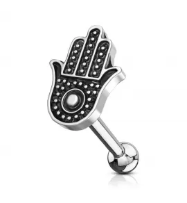 Серьга микроштанга для пирсинга хряща уха PiercedFish JA1045 из стали с оберегом Хамса