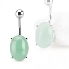 Пирсинг пупка банан PiercedFish NS77-05 с овальным зеленым амазонитом