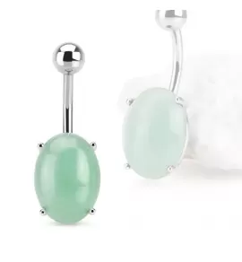 Пирсинг пупка банан PiercedFish NS77-05 с овальным зеленым амазонитом