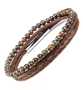 Набор из двух браслетов Everiot Select LNS-7002 из бронзита на резинке и кожи