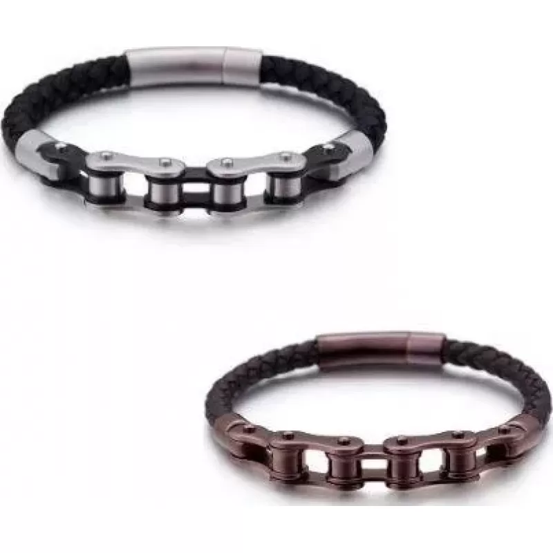 Мужской кожаный браслет Everiot SP-MJ-150519/150514 с мотоцепью из стали