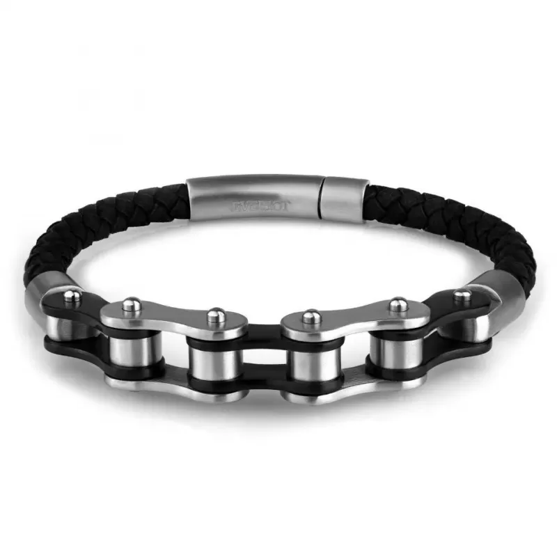 Мужской кожаный браслет Everiot SP-MJ-150519/150514 с мотоцепью из стали