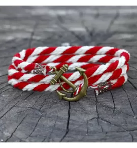 Браслет ANCHORSTUFF ANC-AL-3306 с винтажным якорем красно-белый