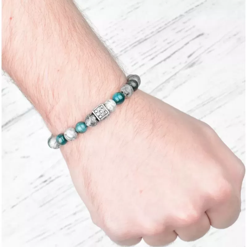 Браслет на резинке Everiot Select LNS-2016 "Игральная кость" из яшмы и апатита