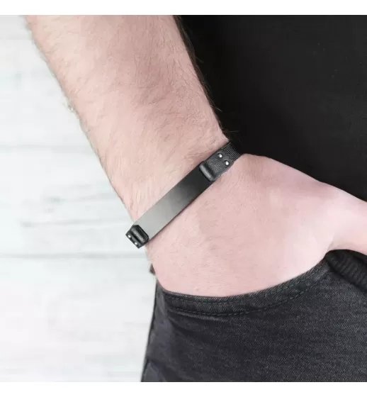 Браслет мужской из стали с покрытием и пластиной для гравировки Everiot SB-ZS-8941