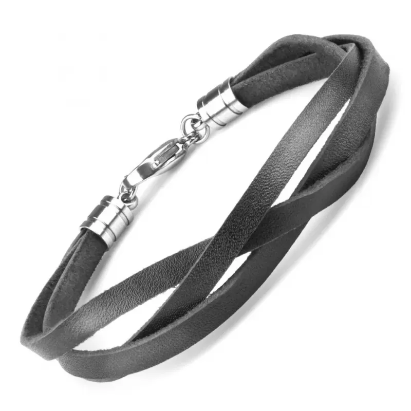 Набор из двух браслетов Everiot Select LNS-7003 из граната и кожи со стальной застежкой