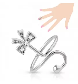 Безразмерное кольцо на фалангу TATIC R-A016-C с бантиком и фианитами